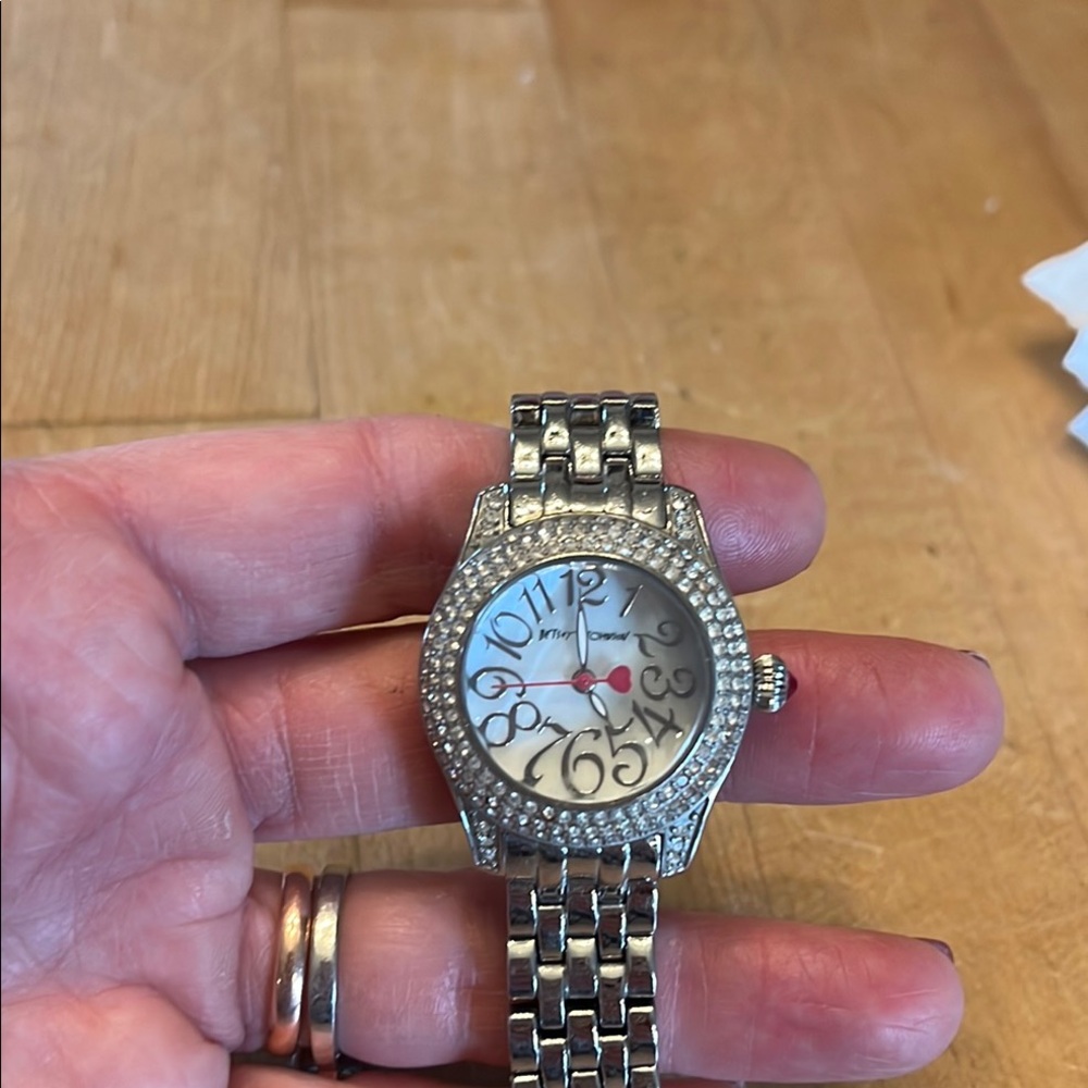 Betsey Johnson Silver Watch with Red Accent